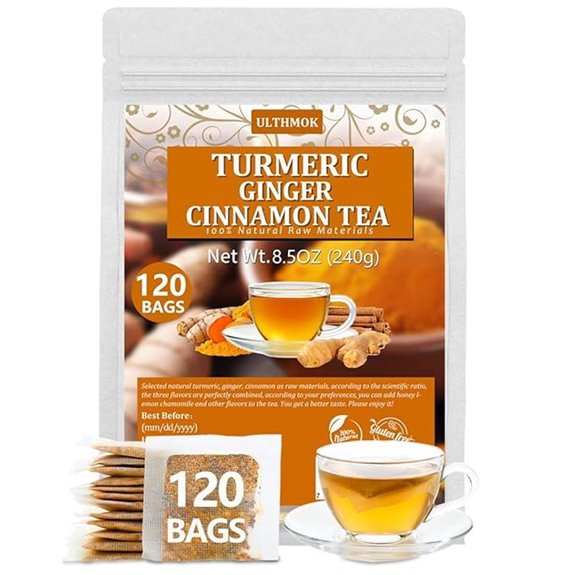 120 Premium Turmeric Ginger Cinnamon Tea Bags (Caffeine-Free)