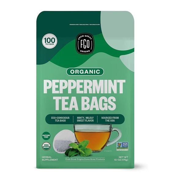 FGO Organic Peppermint Tea 100 Count Caffeine-Free