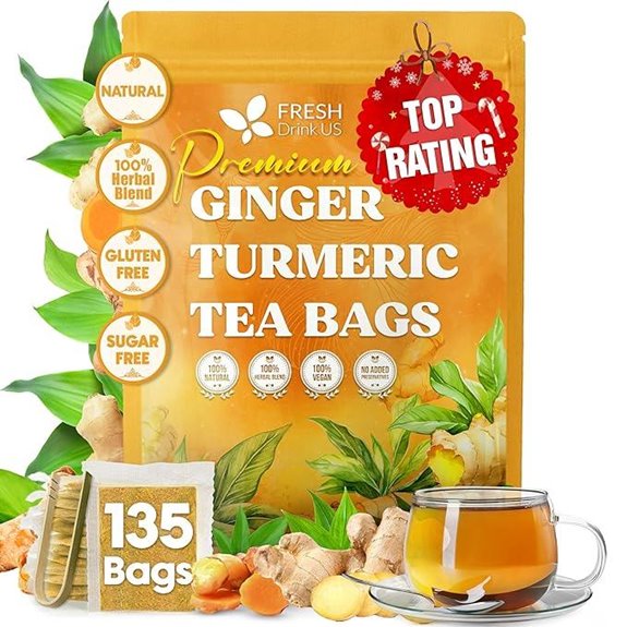 Premium 135 Turmeric Ginger Tea Bags 100% Natural